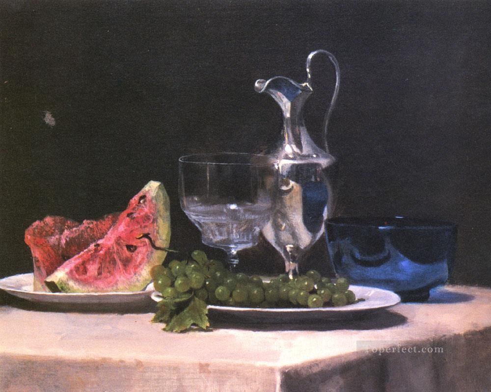 Estudio de bodegones del pintor de frutas y vidrio plateado John LaFarge Pintura al óleo